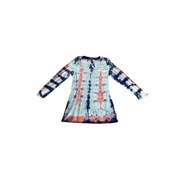 IDI Blue Coral Tie Dye Long Sleeve V-Neck Top Women's Size Small - Picture 1 of 5